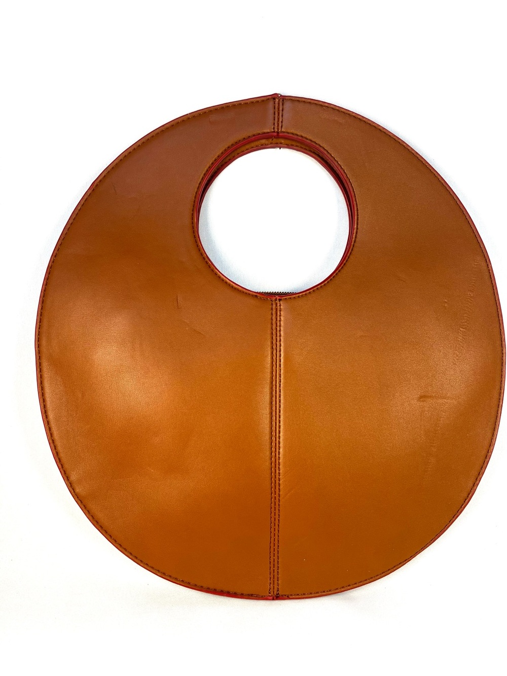BAY SKY Round Circle Handbag Brown Faux Leather Mod Statement Purse